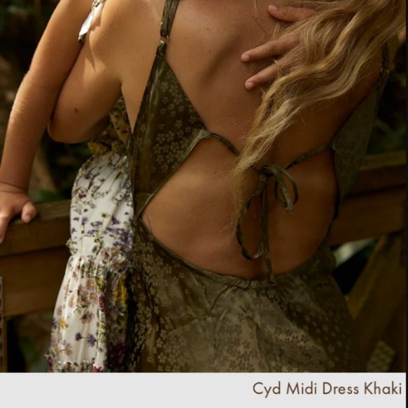 AUGUSTE the Label Cyd Midi Slip Dress floral Khaki (Olive) sz XXL tie back BNWT - Picture 2 of 16
